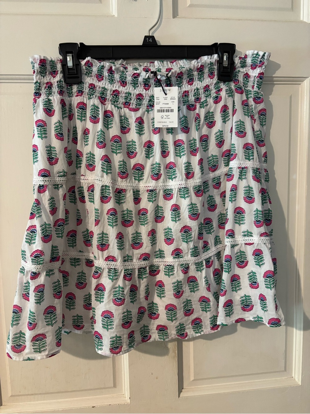 J. Crew White Mini Skirt with Pink & Green Floral Motif